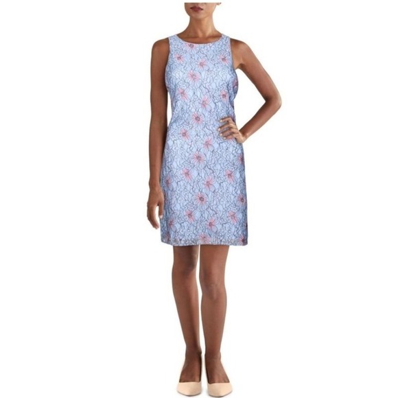 Avec Les Filles Dresses & Skirts - Avec Les Filles Womens Blue Lace Sleeveless‎ Floral Shift Dress NWT Size 12